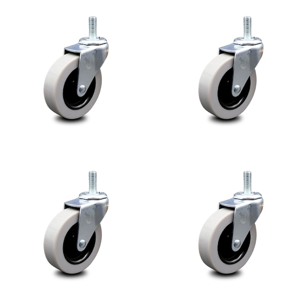 3 Inch Polyurethane Wheel 3/8 Inch Threaded Stem Caster, 4PK